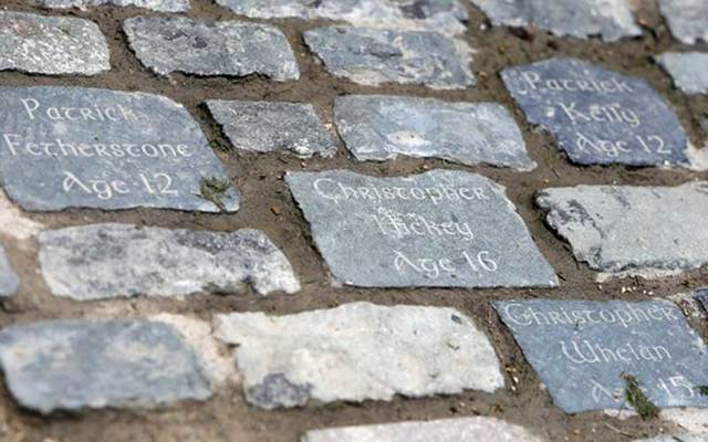 Name plates of children who died during the 1916 Easter Rising at the 1916 Children’s Commemorative Play Garden at St. Audoen’s Park in Dublin.