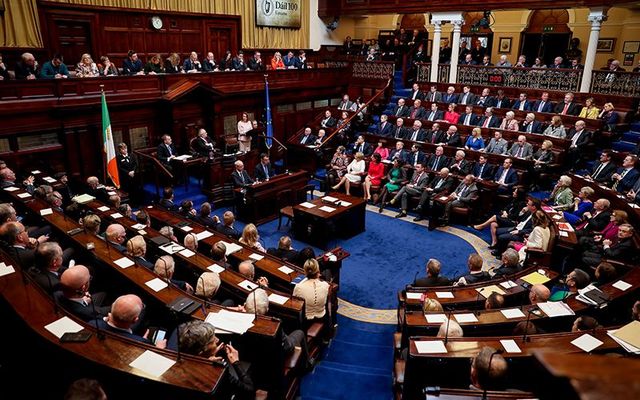 Ireland\'s Dail, in Leinster House: Nancy Pelosi speaking during her recent visit.