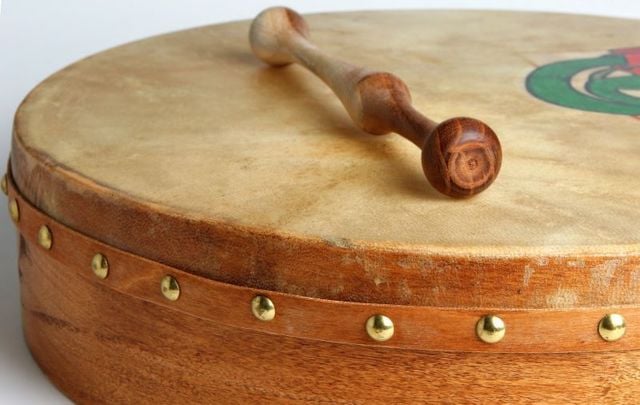 The bodhrán is a traditional goatskin Irish drum.