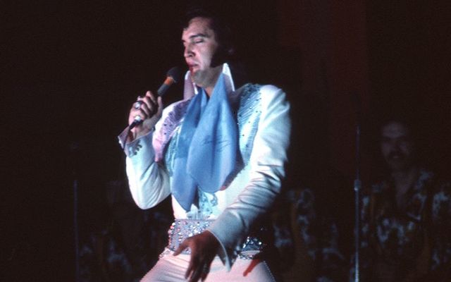 Elvis Presley on stage in Las Vegas.