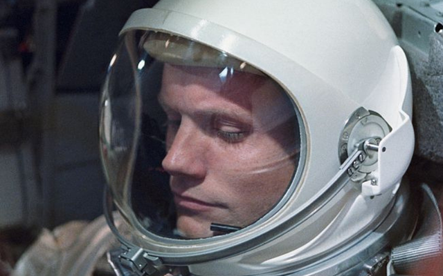 American astronaut Neil Armstrong on the one-day Gemini VIII mission. Three years later, Armstrong became the first man to set foot on the moon, during the Apollo 11 lunar landing.