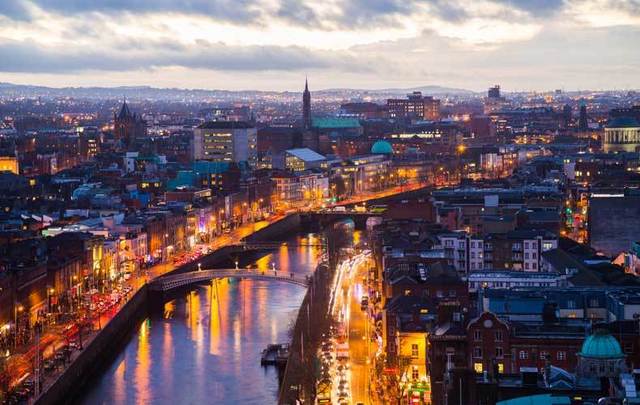 Dublin skyline at night.