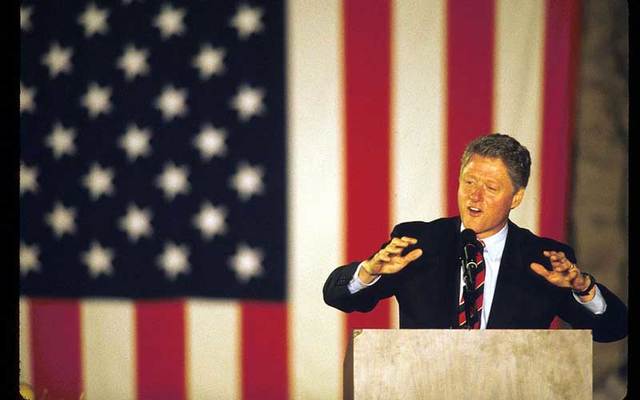 Presidential candidate Governor Bill Clinton (D-AR) on the final weekend of his campaign October 30, 1992 in Springfield, OH. 
