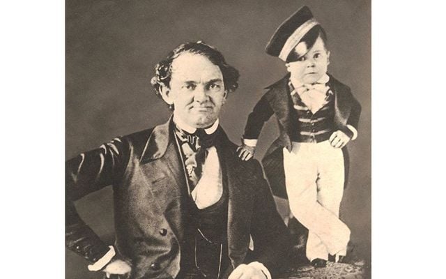Charles Sherwood Stratton a.k.a. General’ Tom Thumb (right) and his manager, Phineas Taylor Barnum, c. 1850.