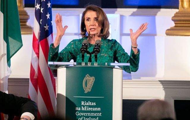 US House Speaker Nancy Pelosi speaking in Dublin Castle, in June 2019.