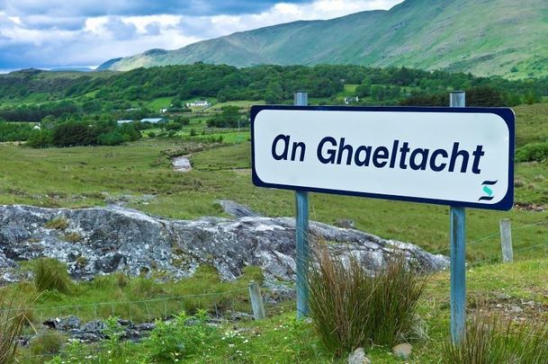 An Ghaeltacht sign depicting Gaelic speaking area in Connemara, Co Galway.