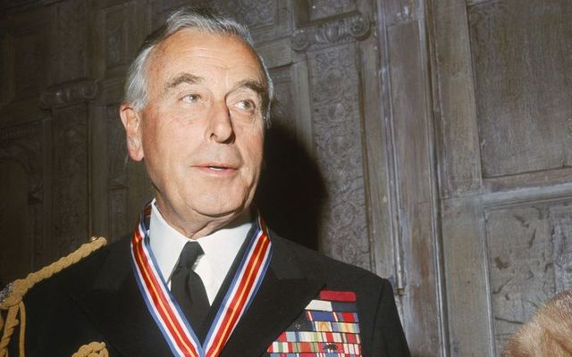 Lord Louis Mountbatten (1900 -1979) wearing the Veterans of Foreign Wars Merit Award, presented to him by the U.S. Veterans of Foreign Wars organization for outstanding service in World War II, circa 1965. \n