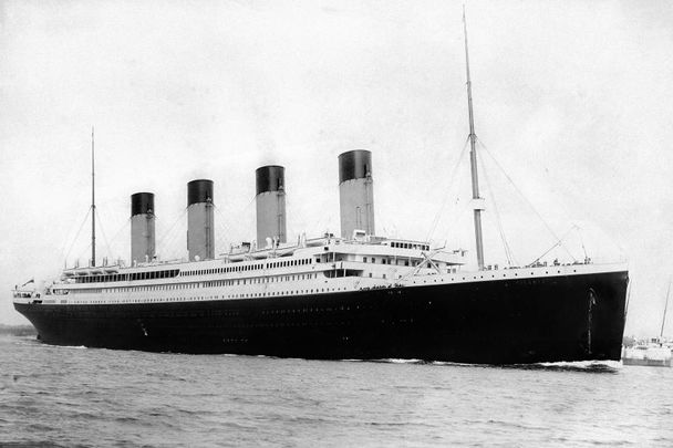 RMS Titanic departing Southampton on April 10, 1912.