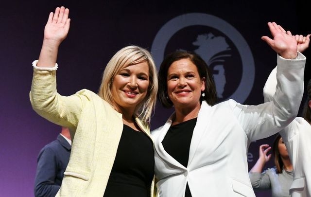 Michelle O\'Neill and Mary Lou McDonald, leaders of Sinn Féin, at their 2018 Ard Fheis.