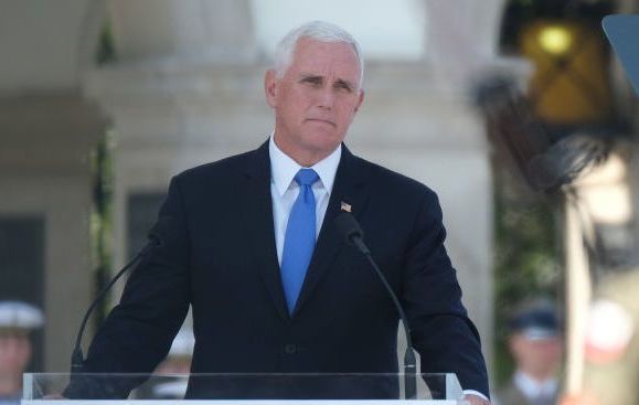 Vice President Mike Pence speaking in Poland earlier this week.