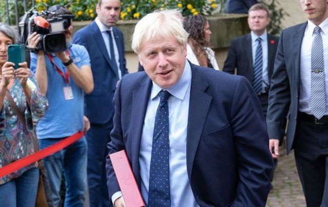 British Prime Minister Boris Johnson arrive for a Brexit meeting with Luxembourg\'s Prime Minister Xavier Bettel on September 16, 2019, in Luxembourg. 