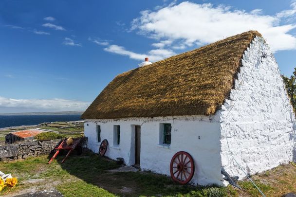 A thatched cottage on the Aran Islands off the coast of Co Galway.