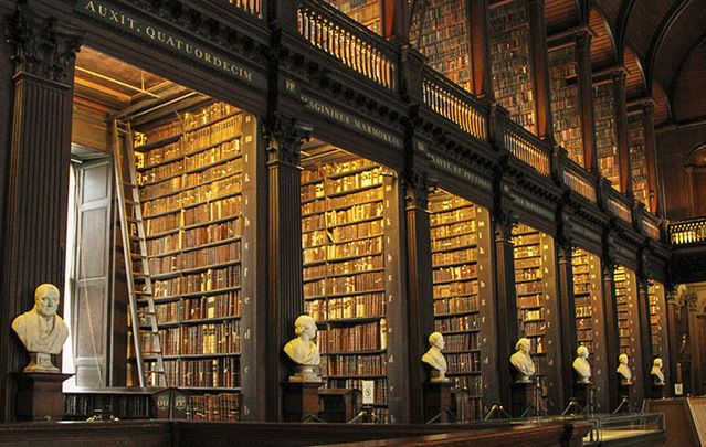 Long room at the Library in Trinity: "Enjoy! Food You'll Love" and "According to Their Lights: Stories of Irishmen in the British Army, Easter 1916."