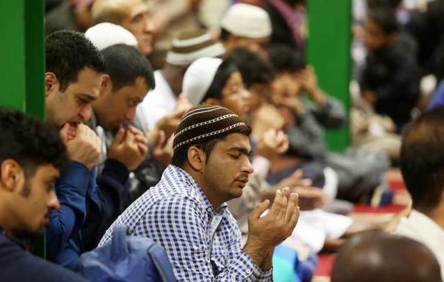 Dublin Muslims at prayers to celebrate Eid al Adha in the Islamic Educational and Cultural Centre.