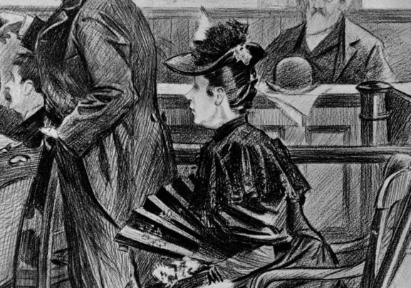  The Borden murder trial—A scene in the court-room before the acquittal - Lizzie Borden, the accused. 29 June 1893.