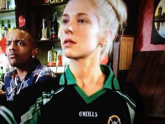 An O\'Neill\'s GAA jersey worn by leading \"Eastenders\" cast member in the Queen Vic pub.