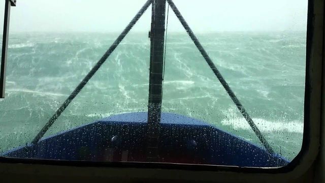 Ship’s camera captured two-story-high waves crashing off the Irish coast.