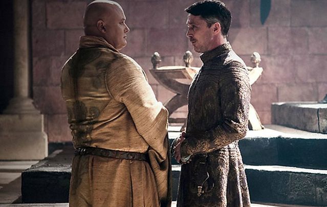 Irish actors Conleth Hill as Lord Varys and Aiden Gillen as Lord Baelish in Game of Thrones.