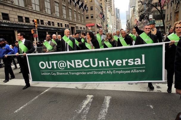 March 17, 2015: Members of the first openly gay group, OUT@NBCUniversal, make their way up 5th Avenue during New York City\'s St. Patrick\'s Day Parade.