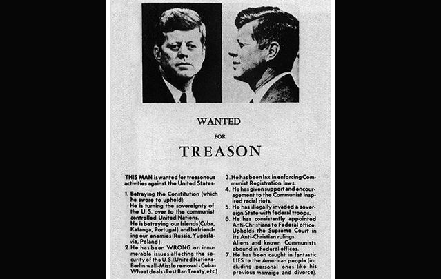 A a 650-word attack on JFK's administration’s domestic and foreign policies, which ran in the Dallas Morning News the day before he was assassinated there.