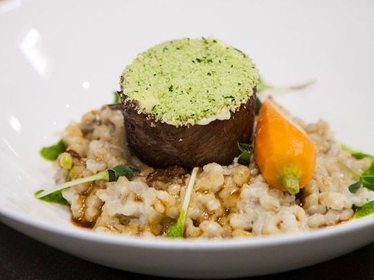 Guinness braised beef and creamy barley risotto.