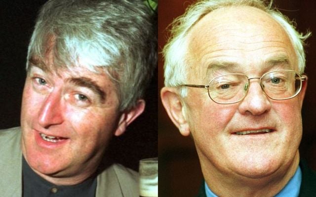 Dermot Morgan in 1995 (left) and Frank Kelly in 1999 (right).