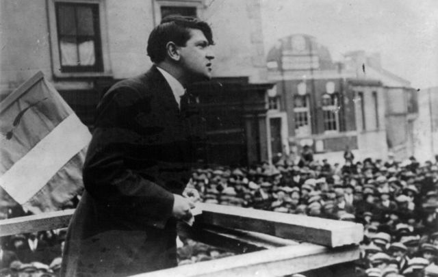 Michael Collins addressing throngs of people in Cork on St. Patrick\'s Day, March 17, 1922.