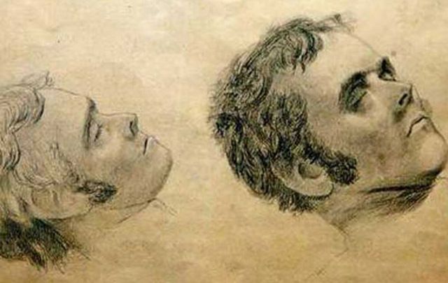 Sketches of the face of Alexander Pearce after his execution by Thomas Bock.