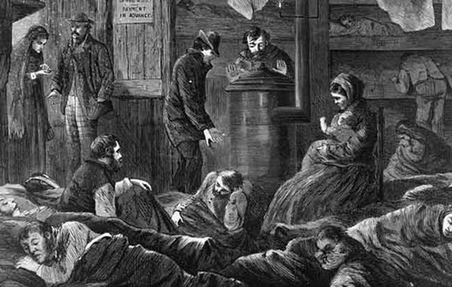 New York poorhouse on Greenwich Street: Irish-born immigrants who elderly, insane or dependent on substances were reliant on charity.