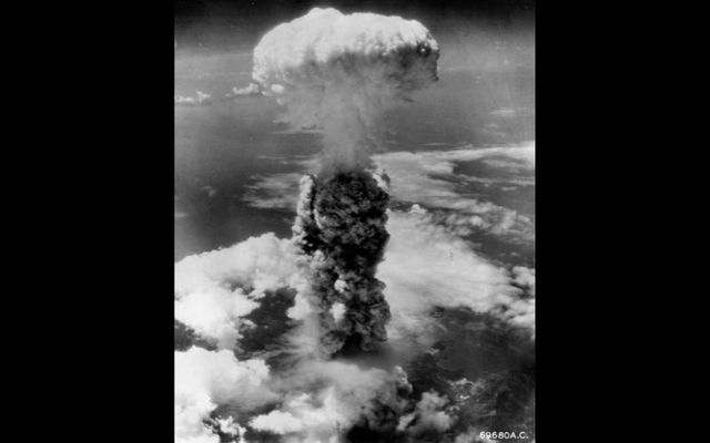 August 9, 1945: Sky view of a mushroom cloud rising above Nagasaki, Japan.