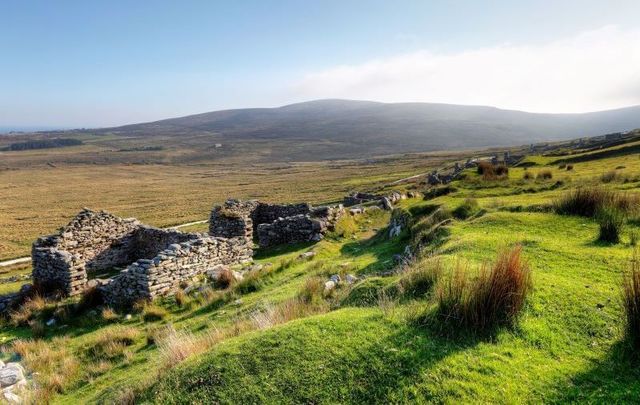 The deserted village of Slievemore, on Achill Island, is one of Ireland\'s historic ghost villages.
