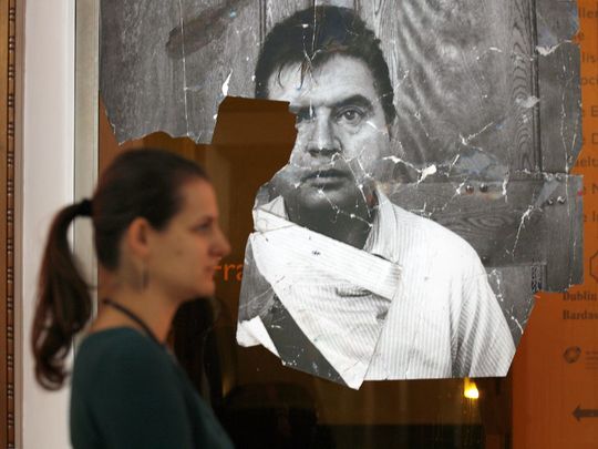 A photo taken of a portrait of Francis Bacon at the \"Francis Bacon A Terrible Beauty\" exhibition at Hugh Lane Gallery in 2009. 