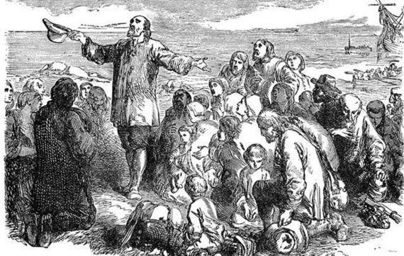 Depiction of Pilgrims during the first Thanksgiving. 