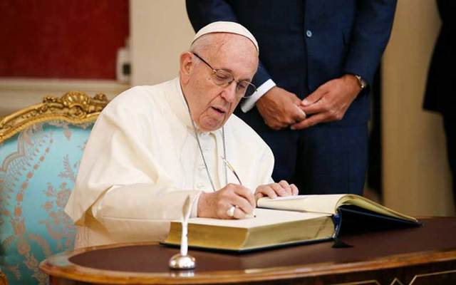 Pope Francis in Dublin Castle in 2018.