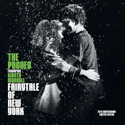 Kristy MacColl and Shane MacGowan photographed for the front cover of The Pogues\' Fairytale of New York.