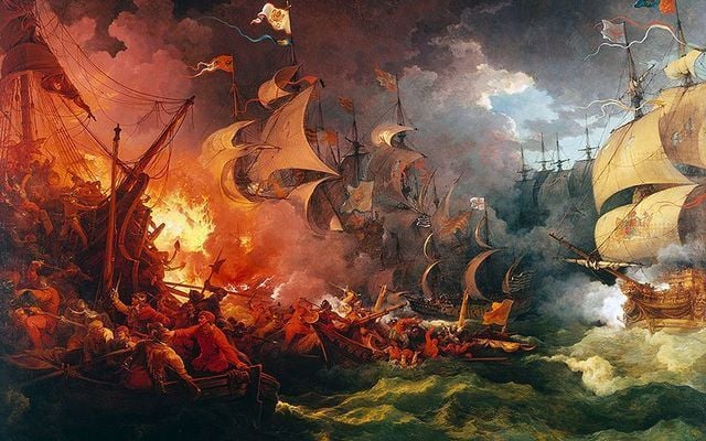 Who were the black Irish? Some say they came from the Spanish Armada. (\"Defeat of the Spanish Armada\", painted by Philip James de Loutherbourg).
