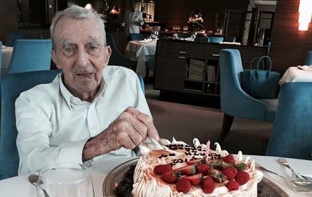 Father Joseph Mallin, son of Commandant Michael Mallin executed for his role in the 1916 Rising, celebrating his 102nd birthday in Hong Kong last year.