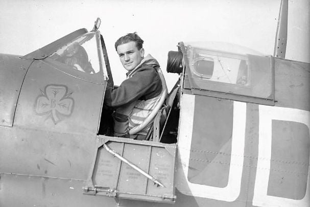 1941: Flight Lieutenant Brendan \'Paddy\' Finucane DFC, an Irishman who flew with the Royal Air Force, seated in the cockpit of his Supermarine Spitfire at RAF Kenley while serving with No.452 Squadron RAAF.
