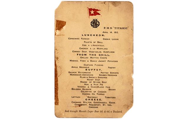 An unknown buyer took home a lunch menu detailing the lavish lifestyle of the Titanic’s first class passengers.