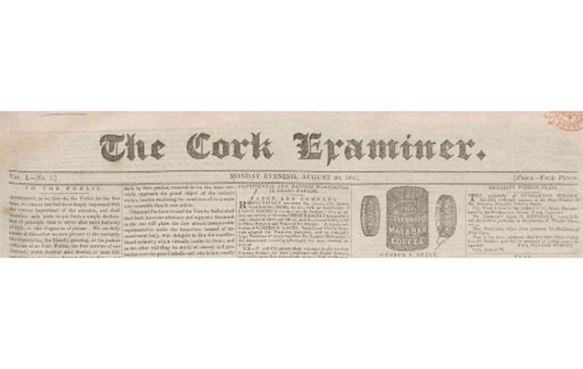 The first edition of The Cork Examiner, August 30, 1841