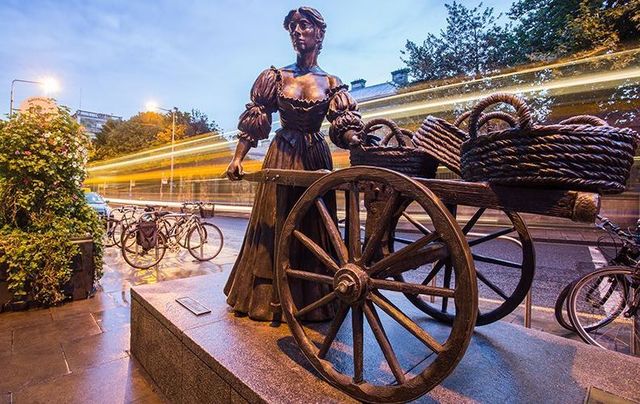 A bronze statue of Molly Malone in Dublin City.