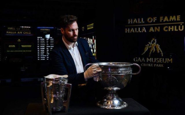 The Liam McCarthy and Sam Maguire cups at the GAA Museum in Dublin. 
