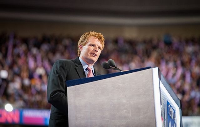 Congressman Joe Kennedy III speaking at the Democratic Convention Monday night.