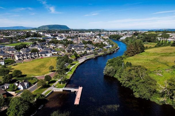 Aerial View of Garavogue River and Sligo Town in County Sligo.
