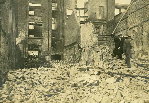 “Ruins of bombed & burned buildings” after the 1916 Easter Rising depicted in historic newsreels.