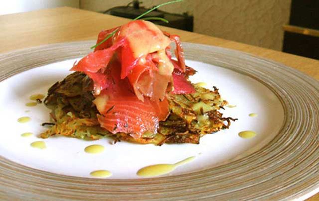 A quick and easy Irish smoked salmon over potato boxty pancakes recipe that\'s sure to impress.