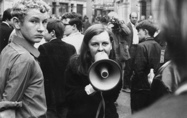 Independent Unity MP for Mid-Ulster and youngest MP in Britain Bernadette Devlin in Derry during the Battle of the Bogside, 1969
