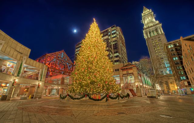 Christmas Tree in Boston\'s Faneuil Hall.