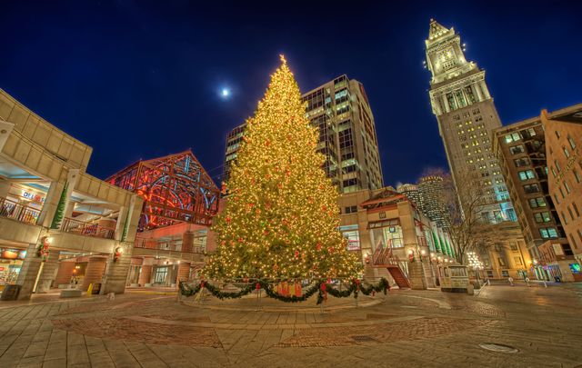 Christmas Tree in Boston\'s Faneuil Hall.