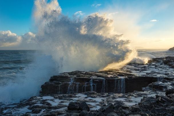 Waves crashing at the village of Easkey in County Sligo, a county synonymous with the Irish surname Feeney.